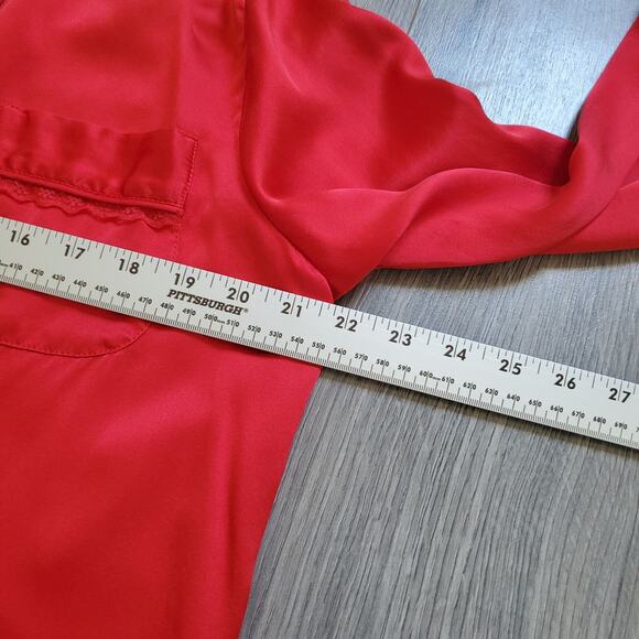 Texere Silk Nightgown Sleep Shirt Large Red Long Sleeve Button Up Classic - Picture 4 of 10